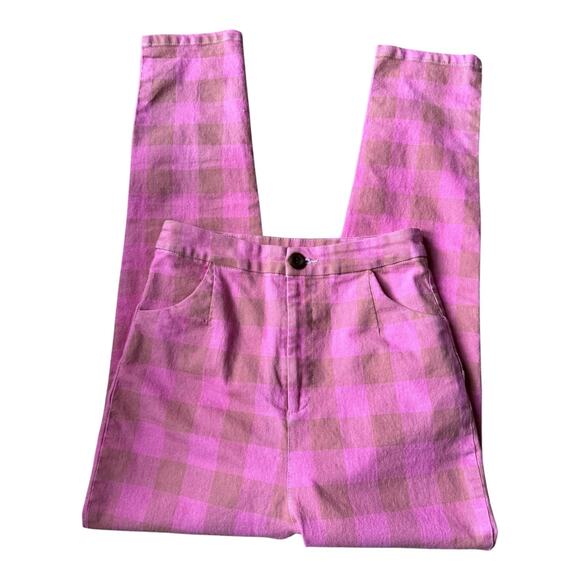 Collectif Vintage retro pink plaid high waisted pants size small - Picture 4 of 10